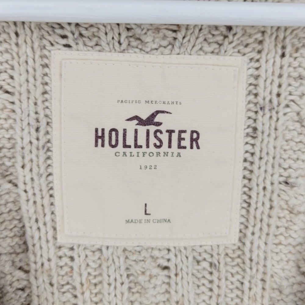 Hollister Y2K Marled Wool Knit Sweater Vest Button Closure Tan Beige Oat L #3346 - Picture 2 of 5